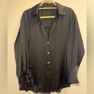 Zara Women’s Black Satin Button Down Shirt